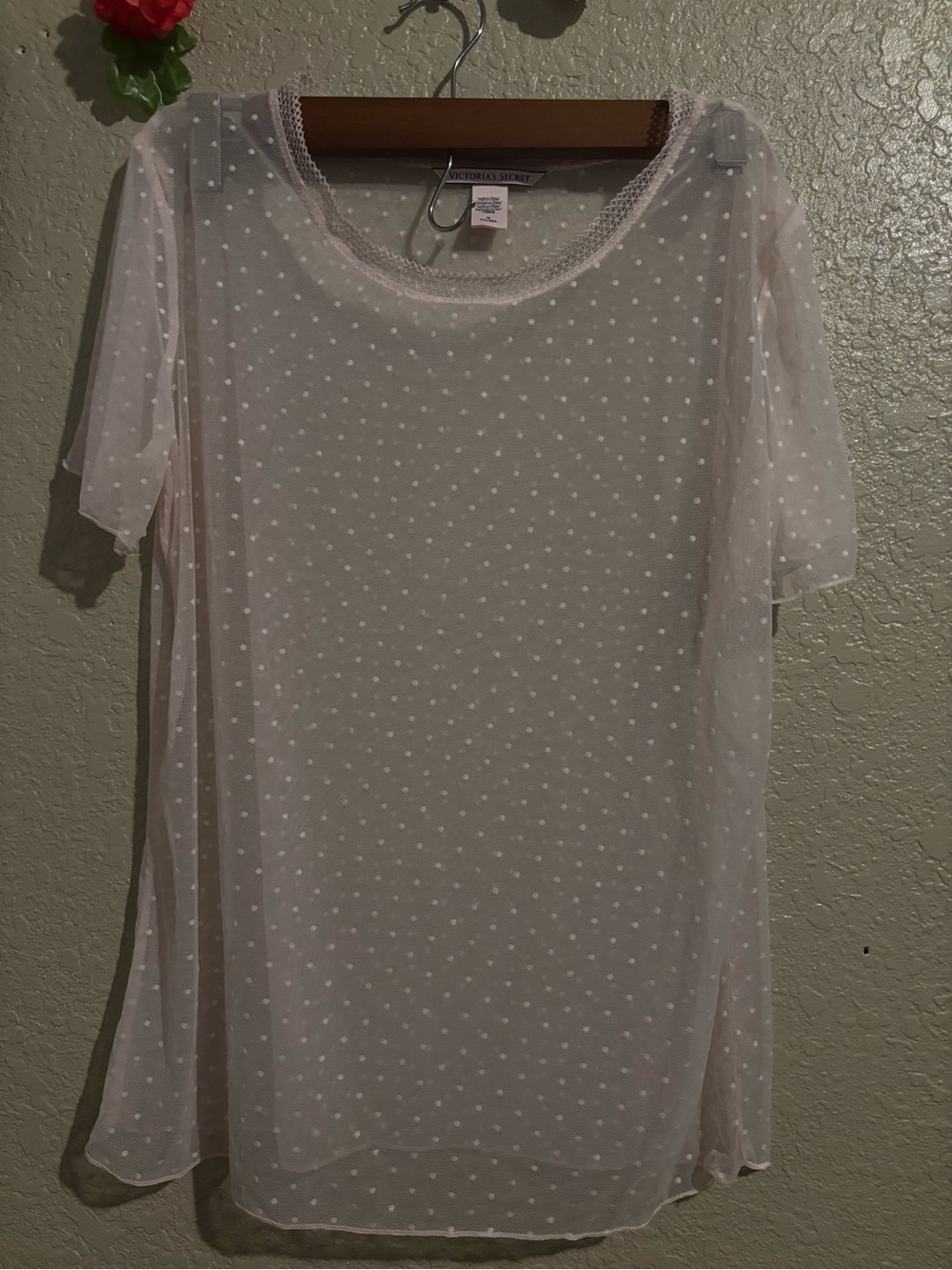 Victoria's Secret Sheer Polka Dot Short Sleeve Top - Light Pink